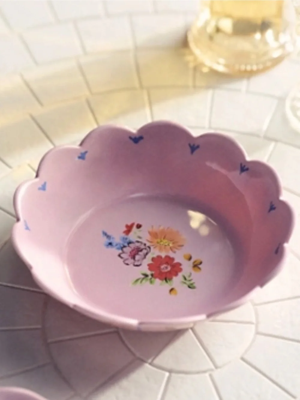 Anthropologie Pink Floral Melamine Pasta Scalloped Bowl